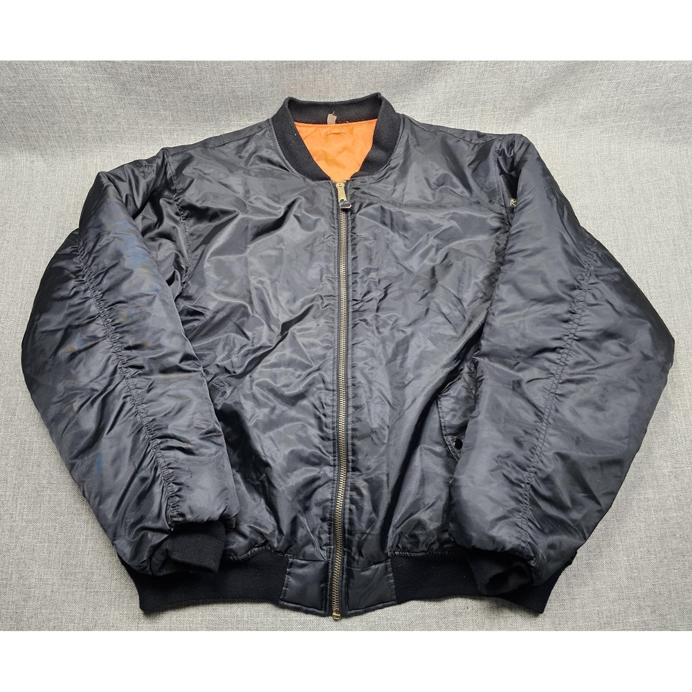 Rothco Jacket Mens 7XL Black MA-1 Bomber Nylon Orange Lined Flight Army